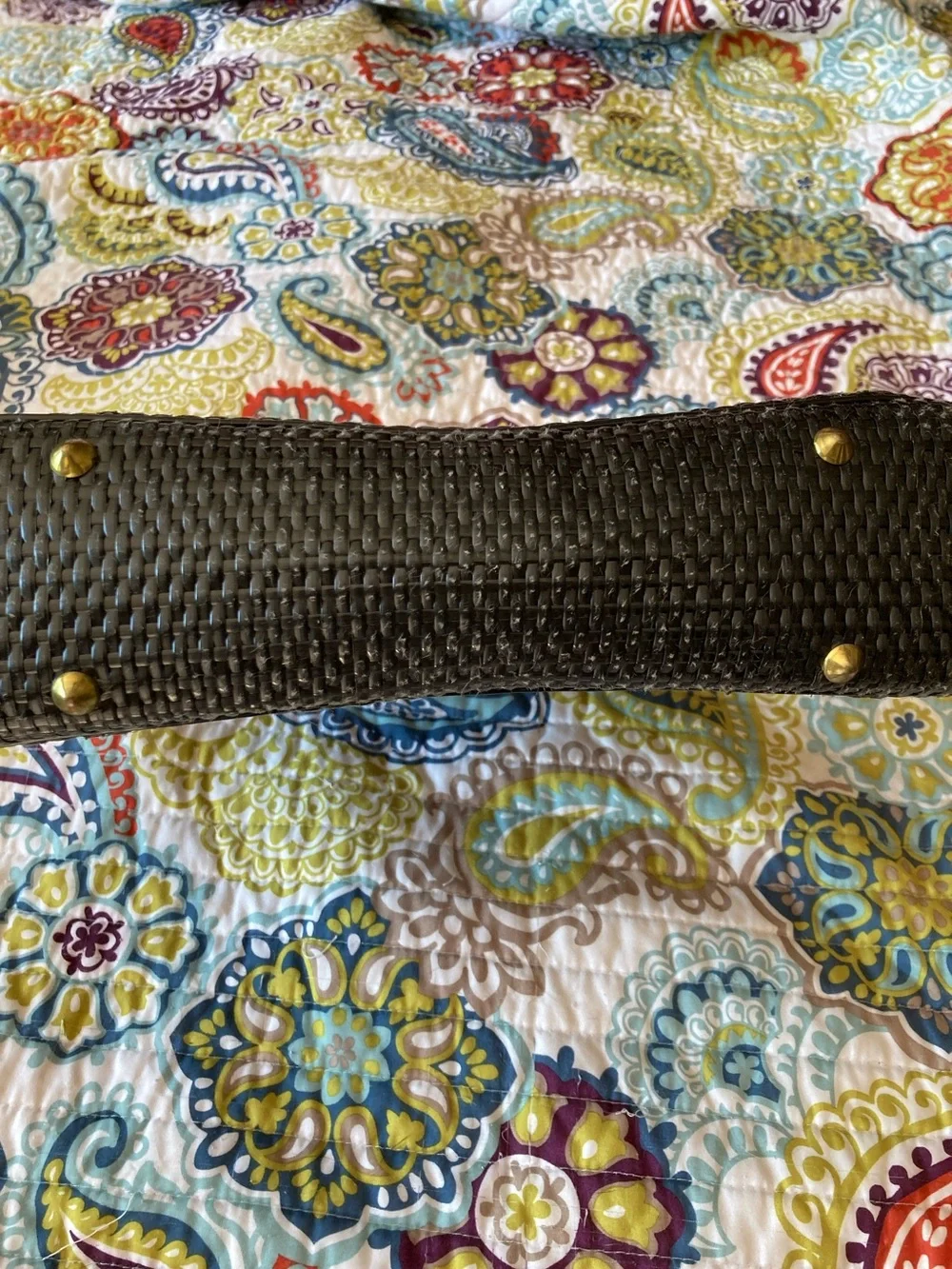 Structured Woven Top-Handle Satchel in Black with Gold Accents